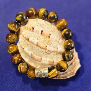 Hand Crafted Chunky Natural Tiger Eye Men's Stretch Bracelet